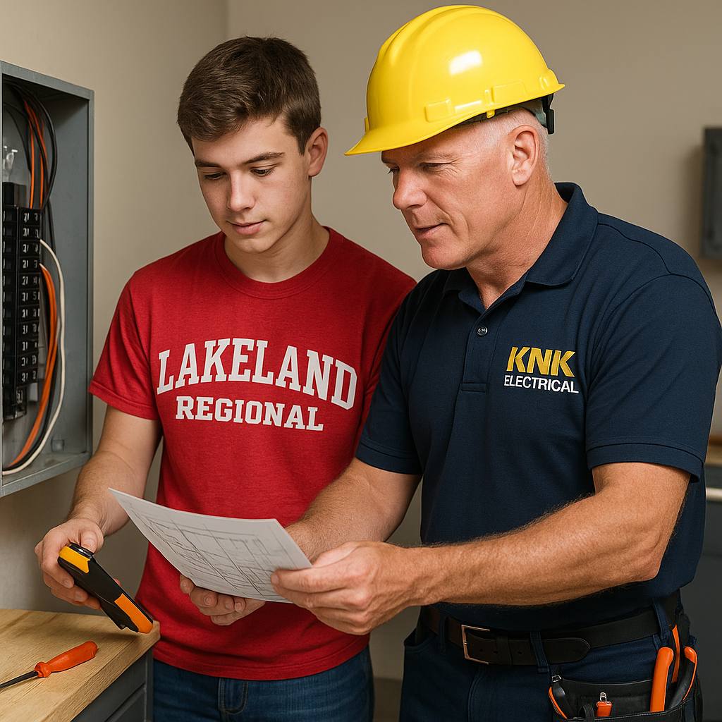 KNK Electrical mentoring a student at Lakeland Regional High School